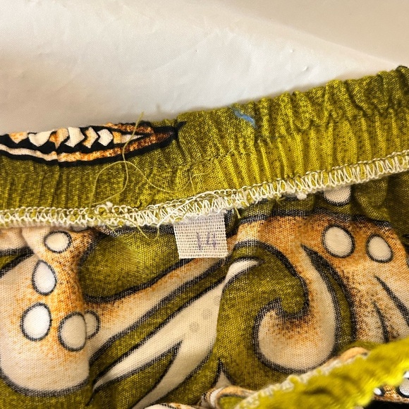 VINTAGE 70s Handmade Hawaiian Polynesian Sea Turtle Print Green Maxi Skirt M/L - Picture 6 of 8